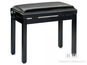 Pianobank Discacciati Basic in hoogte verstelbaar - zwart hoogglans met zitting in skai