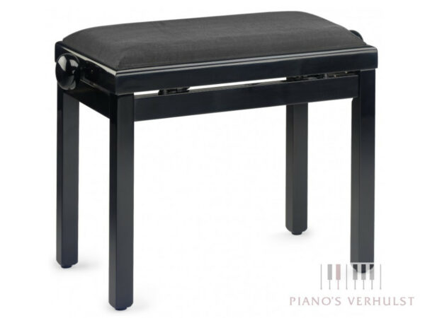Pianobank Discacciati Basic - zwart hoogglans met zitting in stof - in hoogte verstelbaar