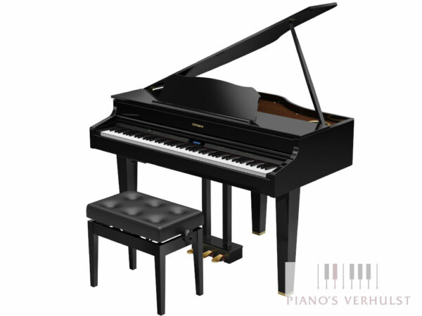 Roland digitale vleugelpiano GP 607 PE - Digitale vleugelpiano Roland in zwart hoogglans met afwerking in messing - Piano's Verhulst