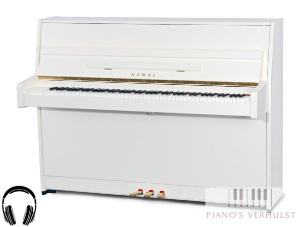 Kawai K-15 ATX3 PWH - silent piano Kawai in wit hoogglans met messing afwerking