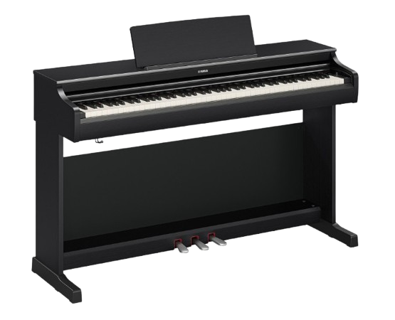 Yamaha Arius YDP-166 in satin black, digitale piano uit de Arius-reeks met rechte pootconstructie, bij Piano's Verhulst