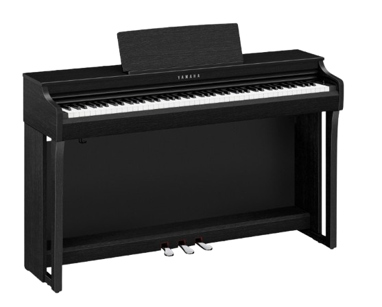 Yamaha Clavinova CLP-825 in satin black, compacte digitale piano met houtnerf zichtbaar in matte zwarte afwerking, te ontdekken bij Piano's Verhulst in Poperinge